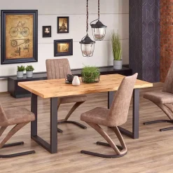 Garnero Arredamenti Tavoli In Legno|Tavoli Da Pranzo-Tavolo 160/250cm allungabile rovere nodato acciaio nero Cardiff