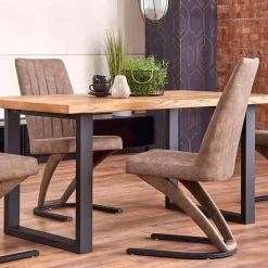 Garnero Arredamenti Tavoli In Legno|Tavoli Da Pranzo-Tavolo 160/250cm allungabile rovere nodato acciaio nero Cardiff