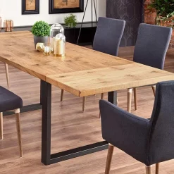 Garnero Arredamenti Tavoli In Legno|Tavoli Da Pranzo-Tavolo 160/250cm allungabile rovere nodato acciaio nero Cardiff