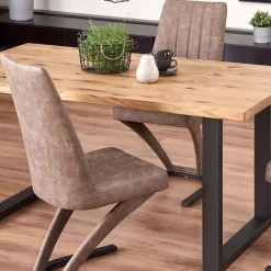 Garnero Arredamenti Tavoli In Legno|Tavoli Da Pranzo-Tavolo 160/250cm allungabile rovere nodato acciaio nero Cardiff