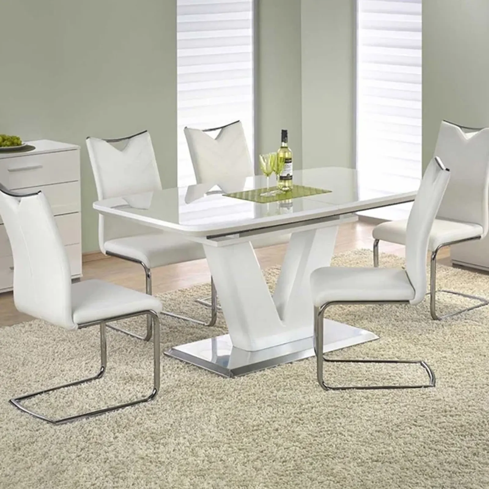 Garnero Arredamenti Tavoli Da Pranzo|Tavoli Allungabili-Tavolo 160/220cm bianco lucido Gerbera Gihome® da pranzo allungabile