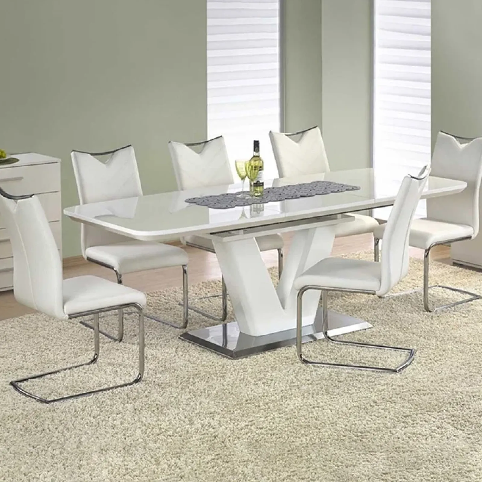 Garnero Arredamenti Tavoli Da Pranzo|Tavoli Allungabili-Tavolo 160/220cm bianco lucido Gerbera Gihome® da pranzo allungabile