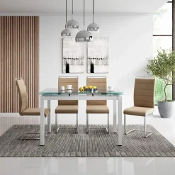 Garnero Arredamenti Tavoli In Vetro|Tavoli Da Pranzo-Tavolo 110/170cm in vetro allungabile moderno Liem Gihome® Bianco