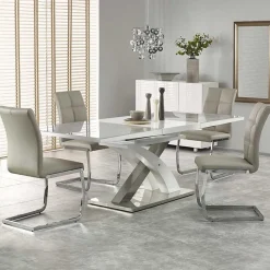 Garnero Arredamenti Tavoli In Legno|Tavoli Da Pranzo-Tavolo 160/220cm in vetro allungabile grigio bianco Iride Gihome® Bianco Opaco - Grigio
