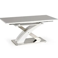 Garnero Arredamenti Tavoli In Legno|Tavoli Da Pranzo-Tavolo 160/220cm in vetro allungabile grigio bianco Iride Gihome® Bianco Opaco - Grigio