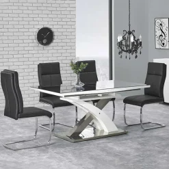 Garnero Arredamenti Tavoli In Legno|Tavoli Da Pranzo-Tavolo 160/220cm in vetro allungabile nero bianco Iride Gihome® Nero Lucido - Bianco opaco