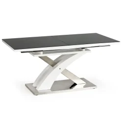 Garnero Arredamenti Tavoli In Legno|Tavoli Da Pranzo-Tavolo 160/220cm in vetro allungabile nero bianco Iride Gihome® Nero Lucido - Bianco opaco