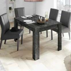 Garnero Arredamenti Tavoli Da Pranzo|Tavoli Allungabili-Tavolo 137/185cm rettangolare allungabile moderno effetto Viking Marmo Nero
