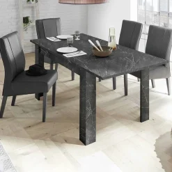 Garnero Arredamenti Tavoli Da Pranzo|Tavoli Allungabili-Tavolo 137/185cm rettangolare allungabile moderno effetto Viking Marmo Nero