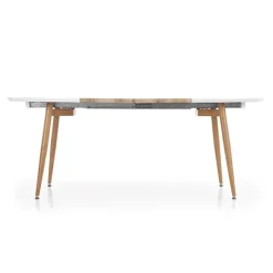 Garnero Arredamenti Tavoli Laccati|Tavoli Da Pranzo-Tavolo 120/200cm rotondo ovale bianco rovere sanremo Papiro Gihome® Bianco - Rovere