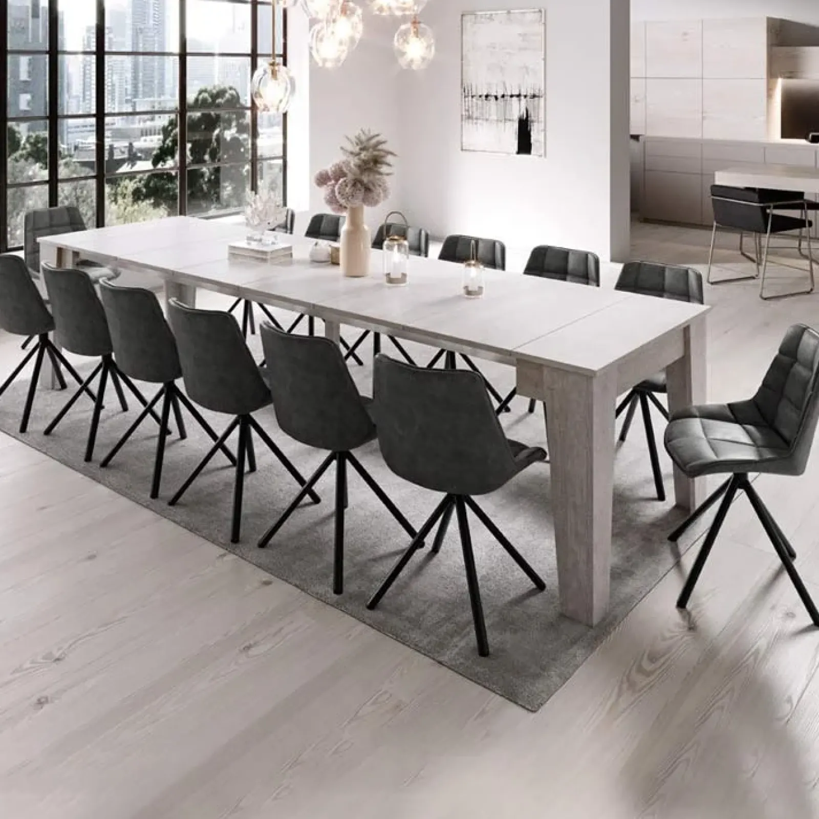 Garnero Arredamenti Consolle Allungabili|Consolle Allungabile-Tavolo consolle allungabile 54/306cm grigio Grace Gihome® Cemento