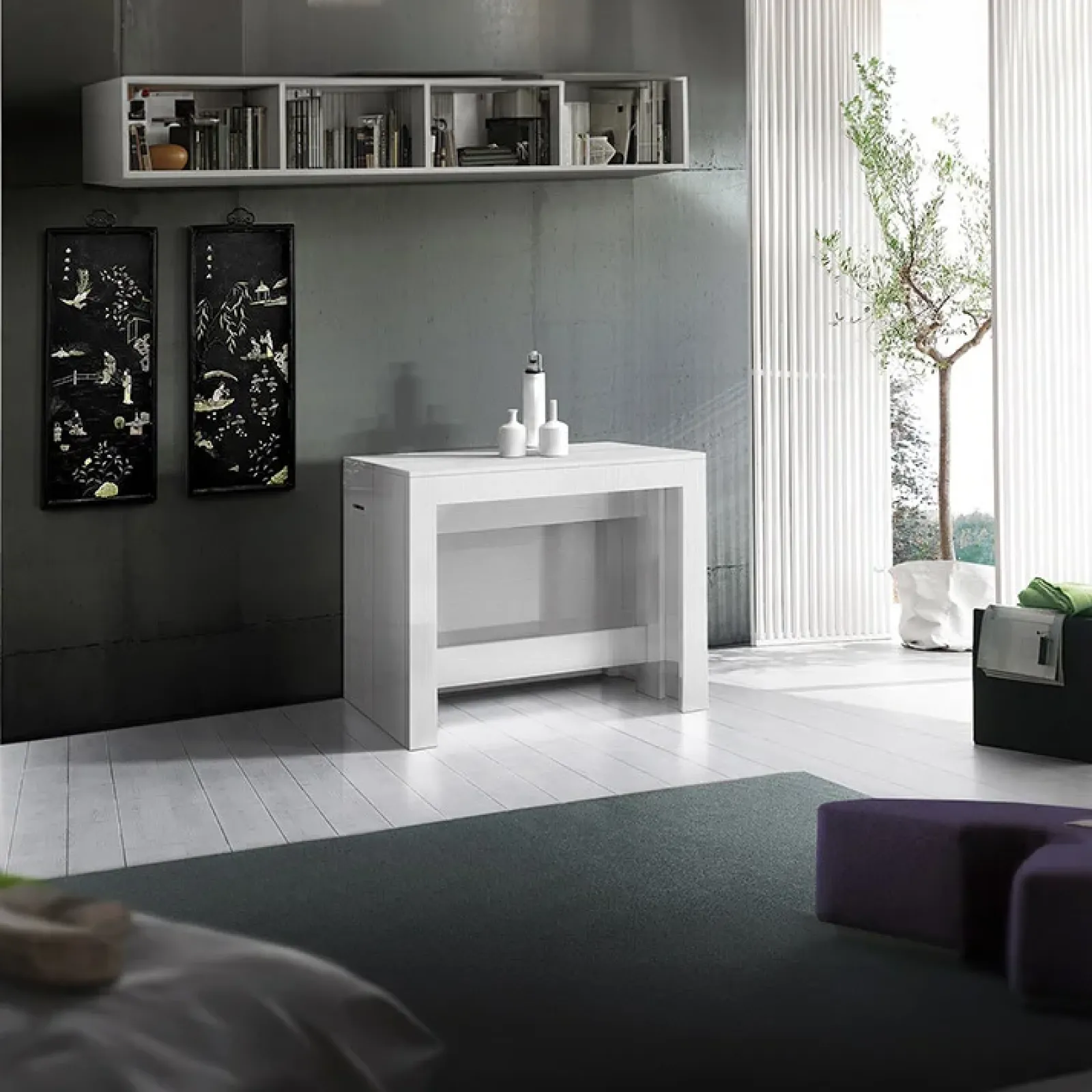 Garnero Arredamenti Consolle Allungabili|Consolle Allungabile-Tavolo consolle allungabile 50-300cm Zenzero Bianco Opaco