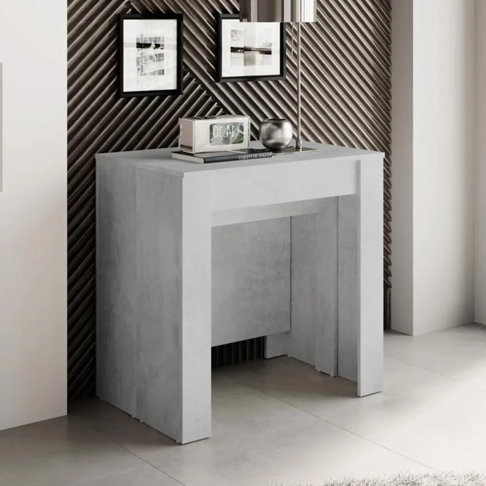 Garnero Arredamenti Consolle Allungabili|Consolle Allungabile-Tavolo consolle allungabile moderno 54/252cm grigio Violette Cemento