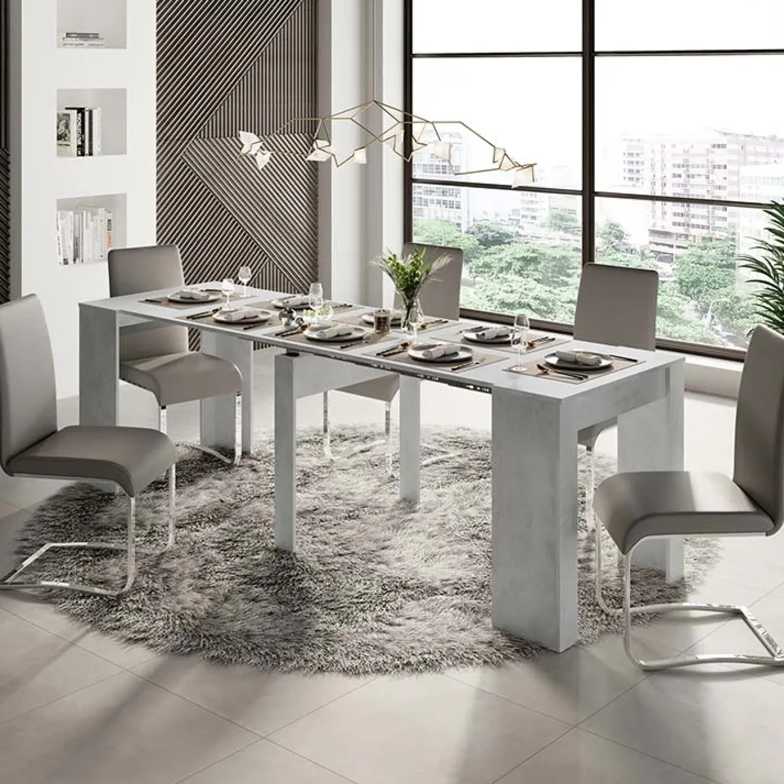 Garnero Arredamenti Consolle Allungabili|Consolle Allungabile-Tavolo consolle allungabile moderno 54/252cm grigio Violette Cemento