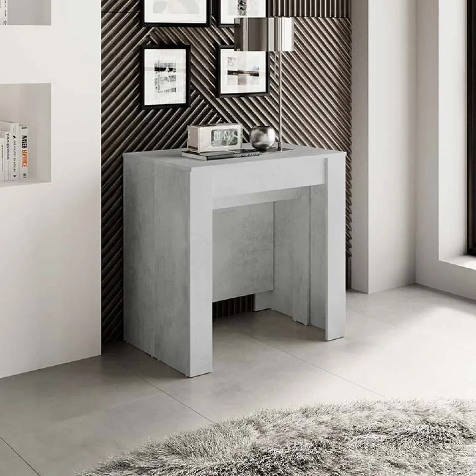 Garnero Arredamenti Consolle Allungabili|Consolle Allungabile-Tavolo consolle allungabile moderno 54/252cm grigio Violette Cemento