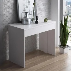 Garnero Arredamenti Consolle Allungabili|Consolle Allungabile-Tavolo consolle moderno allungabile 50/302cm bianco opaco Mely