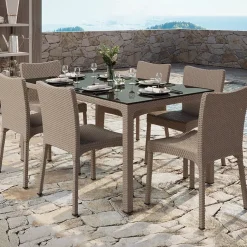 Garnero Arredamenti Tavoli Da Giardino|Tavoli Da Pranzo-Tavolo da esterno 150x90cm polipropilene effetto rattan tortora Teide