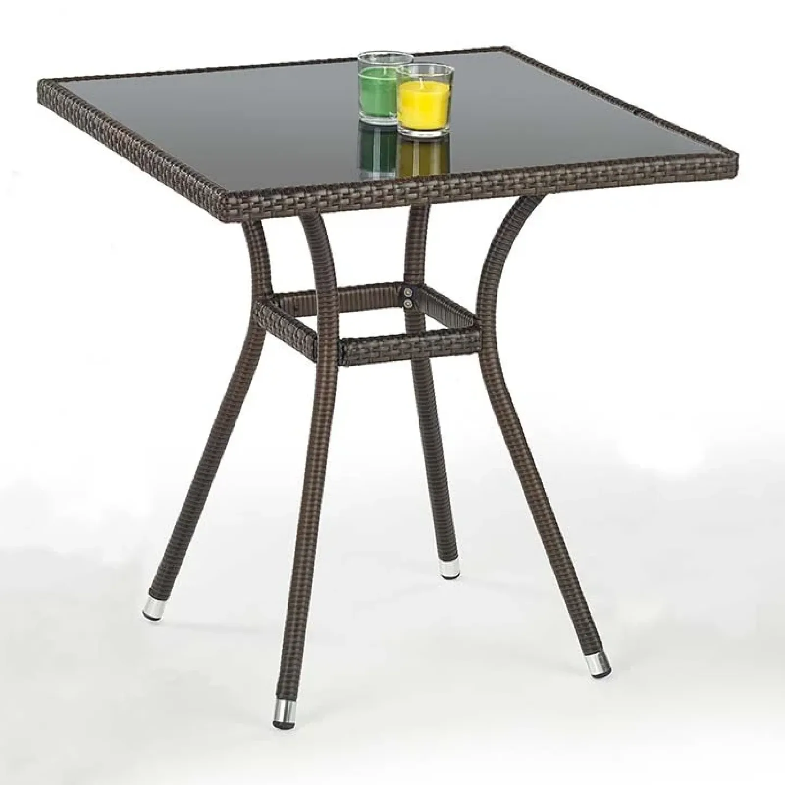 Garnero Arredamenti Tavoli Da Giardino|Tavoli Da Pranzo-Tavolo da giardino con vetro 70x70cm rattan marrone Cubby