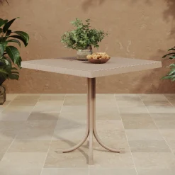 Garnero Arredamenti Tavoli Da Giardino|Tavoli Da Pranzo-Tavolo da giardino esterno bar dehors quadrato 80x80cm polipropilene effetto rattan Ivo Tortora