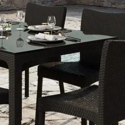 Garnero Arredamenti Tavoli Da Giardino|Tavoli Da Pranzo-Tavolo da giardino esterno bar dehors 90x90cm polipropilene effetto rattan e vetro Claro Marrone