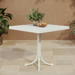 Garnero Arredamenti Tavoli Da Giardino|Tavoli Da Pranzo-Tavolo da giardino esterno bar dehors quadrato 80x80cm polipropilene effetto rattan bianco Ivo Bianco Opaco
