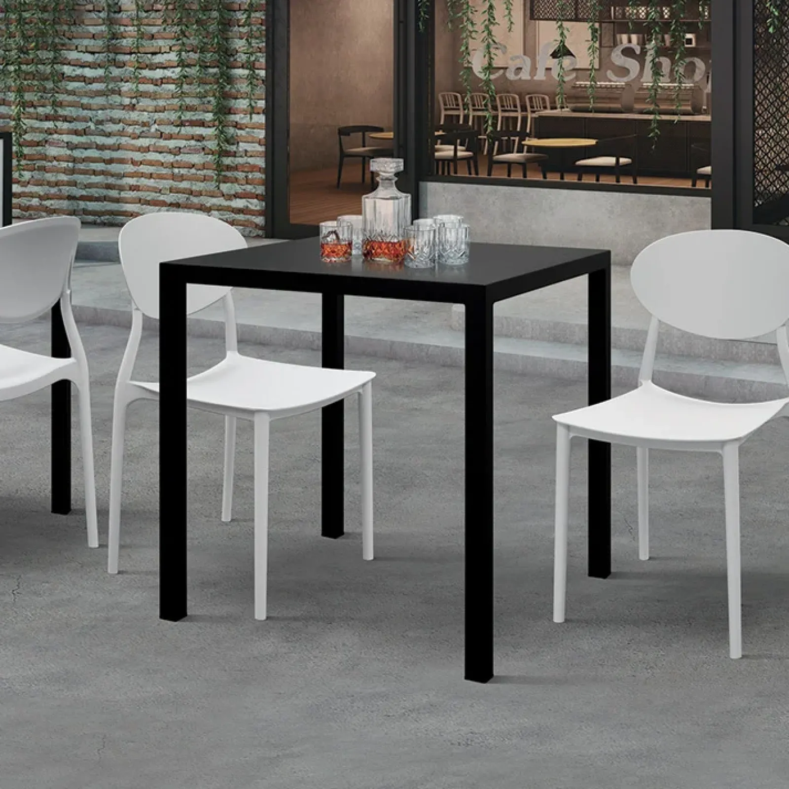 Garnero Arredamenti Tavoli Da Giardino|Tavoli Da Pranzo-Tavolo da giardino 80x80 cm impilabile metallo grigio antracite Atlantis