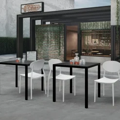 Garnero Arredamenti Tavoli Da Giardino|Tavoli Da Pranzo-Tavolo da giardino 80x80 cm impilabile metallo grigio antracite Atlantis