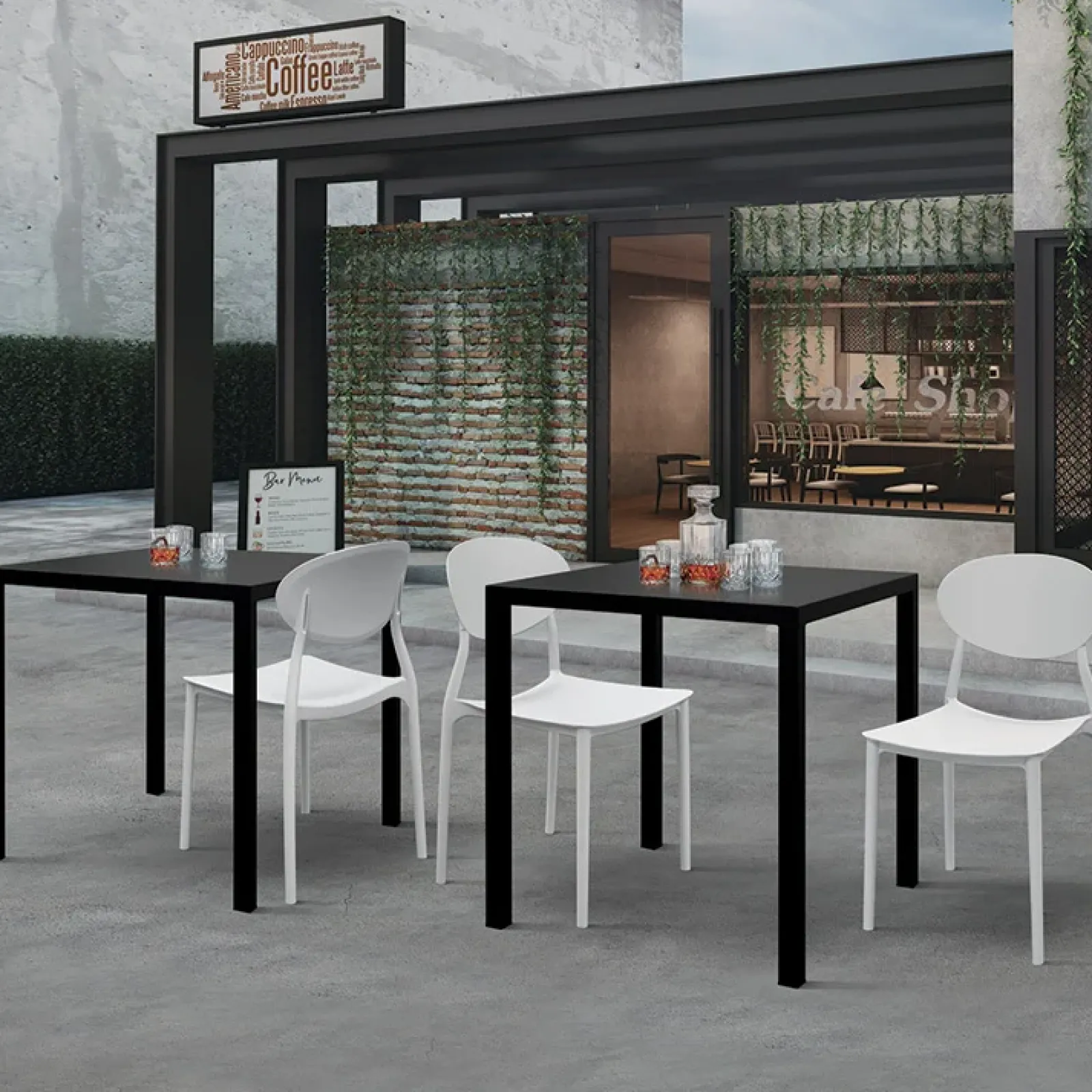 Garnero Arredamenti Tavoli Da Giardino|Tavoli Da Pranzo-Tavolo da giardino 70x70 cm impilabile metallo grigio antracite Atlantis