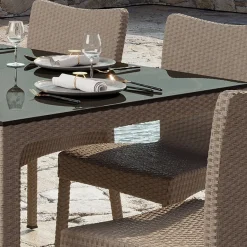 Garnero Arredamenti Tavoli Da Giardino|Tavoli Da Pranzo-Tavolo da giardino 90x90cm polipropilene effetto rattan Orsini Tortora