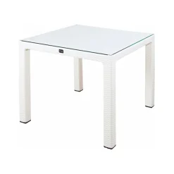 Garnero Arredamenti Tavoli Da Giardino|Tavoli Da Pranzo-Tavolo da giardino 90x90cm polipropilene effetto rattan bianco Orsini Bianco Opaco