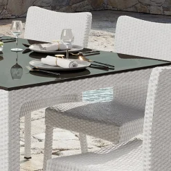 Garnero Arredamenti Tavoli Da Giardino|Tavoli Da Pranzo-Tavolo da giardino 90x90cm polipropilene effetto rattan bianco Orsini Bianco Opaco