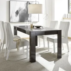 Garnero Arredamenti Tavoli In Legno|Tavoli Da Pranzo-Tavolo da pranzo allungabile 137/185cm grigio laccato lucido Paradise Antracite