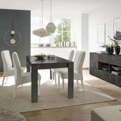 Garnero Arredamenti Tavoli In Legno|Tavoli Da Pranzo-Tavolo da pranzo allungabile 137/185cm grigio laccato lucido Paradise Antracite