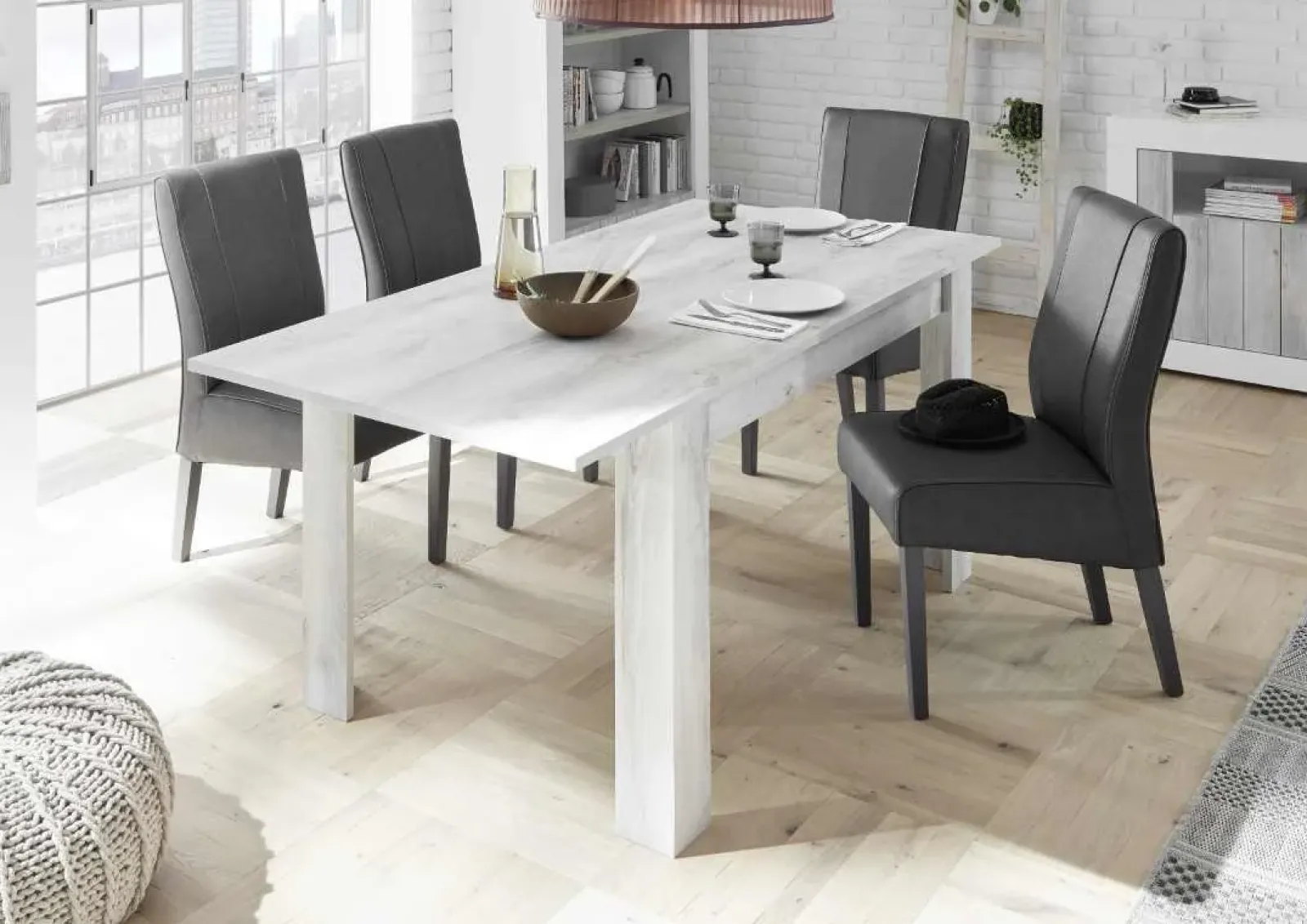 Garnero Arredamenti Tavoli Da Pranzo|Tavoli Allungabili-Tavolo da pranzo allungabile moderno 137/185cm pino bianco Florena