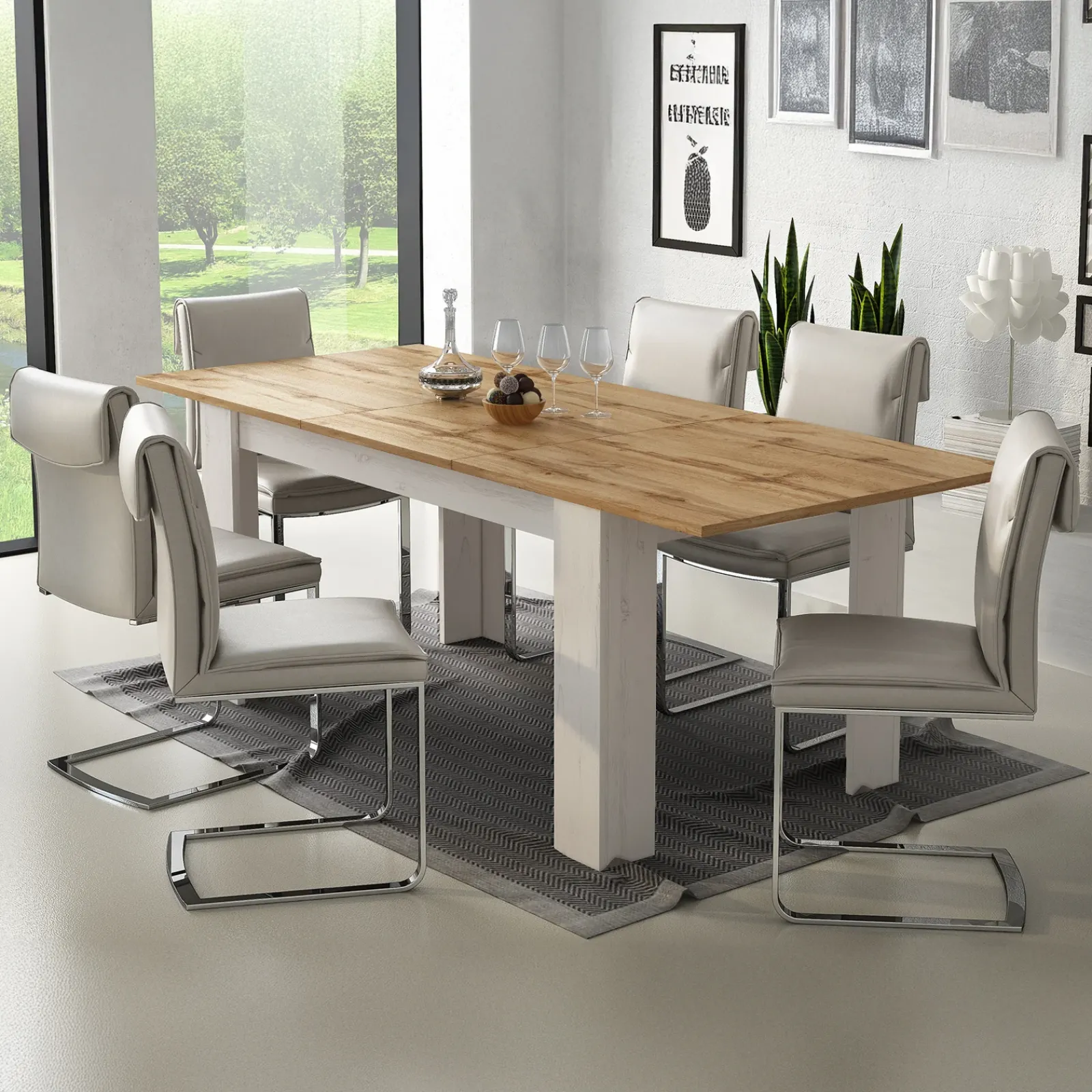 Garnero Arredamenti Tavoli Da Pranzo|Tavoli Allungabili-Tavolo da pranzo allungabile 160/220 cm moderno bianco opaco rovere Basalt Bianco Opaco - Rovere