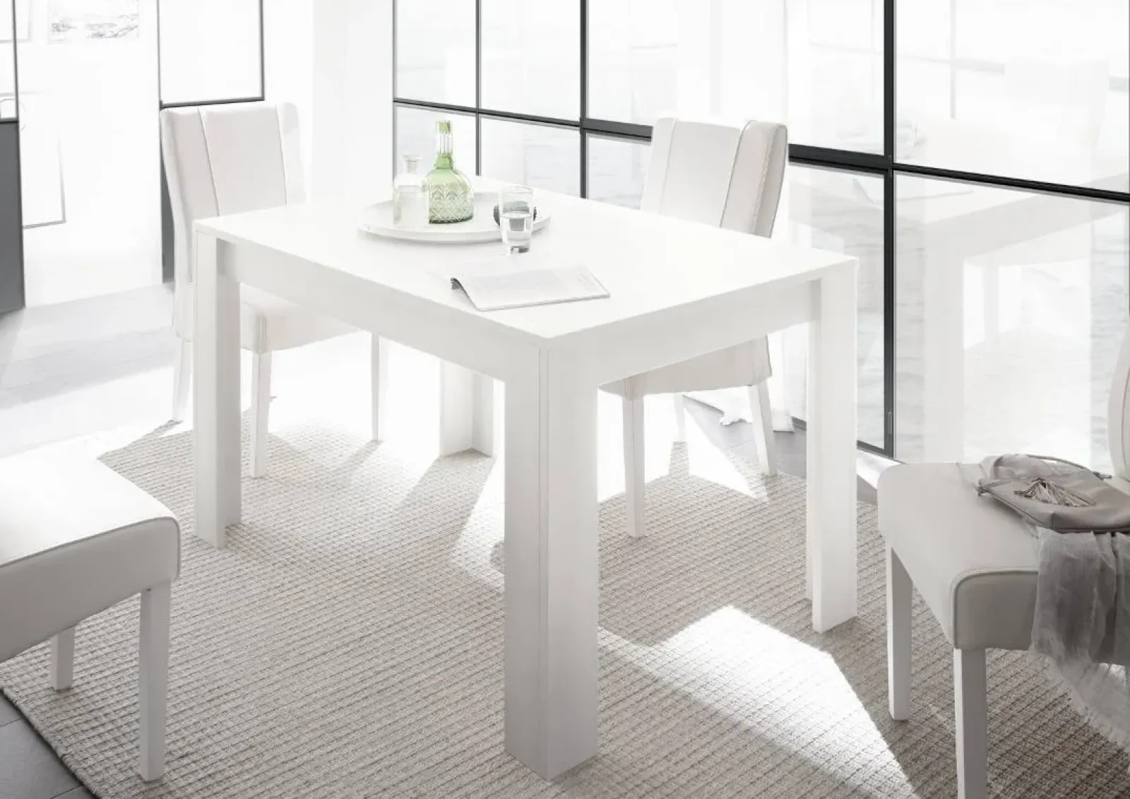 Garnero Arredamenti Tavoli Da Pranzo|Tavoli Allungabili-Tavolo da pranzo allungabile moderno 137/185cm bianco opaco Halston