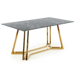 Garnero Arredamenti Tavoli In Vetro|Tavoli Da Pranzo-Tavolo da pranzo moderno 160x90cm marmo nero oro Stella