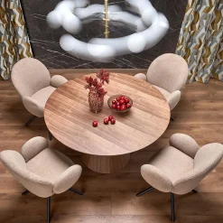 Garnero Arredamenti Tavoli In Legno|Tavoli Da Pranzo-Tavolo da pranzo rotondo 136x78cm noce scuro Thor