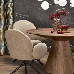 Garnero Arredamenti Tavoli In Legno|Tavoli Da Pranzo-Tavolo da pranzo rotondo 136x78cm noce scuro Thor