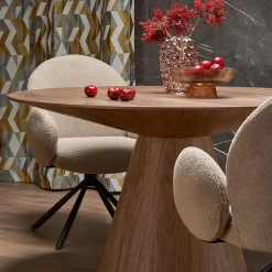 Garnero Arredamenti Tavoli In Legno|Tavoli Da Pranzo-Tavolo da pranzo rotondo 136x78cm noce scuro Thor