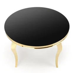 Garnero Arredamenti Tavoli In Vetro|Tavoli Da Pranzo-Tavolo da pranzo rotondo 120cm vetro nero cromato oro Selim Nero - Oro
