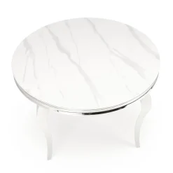 Garnero Arredamenti Tavoli In Vetro|Tavoli Da Pranzo-Tavolo da pranzo rotondo 120cm effetto marmo bianco cromato argento Selim Marmo bianco - Argento