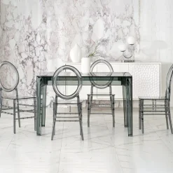 Garnero Arredamenti Tavoli In Vetro|Tavoli Da Pranzo-Tavolo da pranzo trasparente moderno 120x80cm fumé Naked