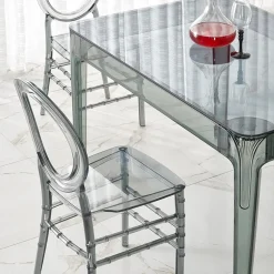 Garnero Arredamenti Tavoli In Vetro|Tavoli Da Pranzo-Tavolo da pranzo trasparente moderno 120x80cm fumé Naked