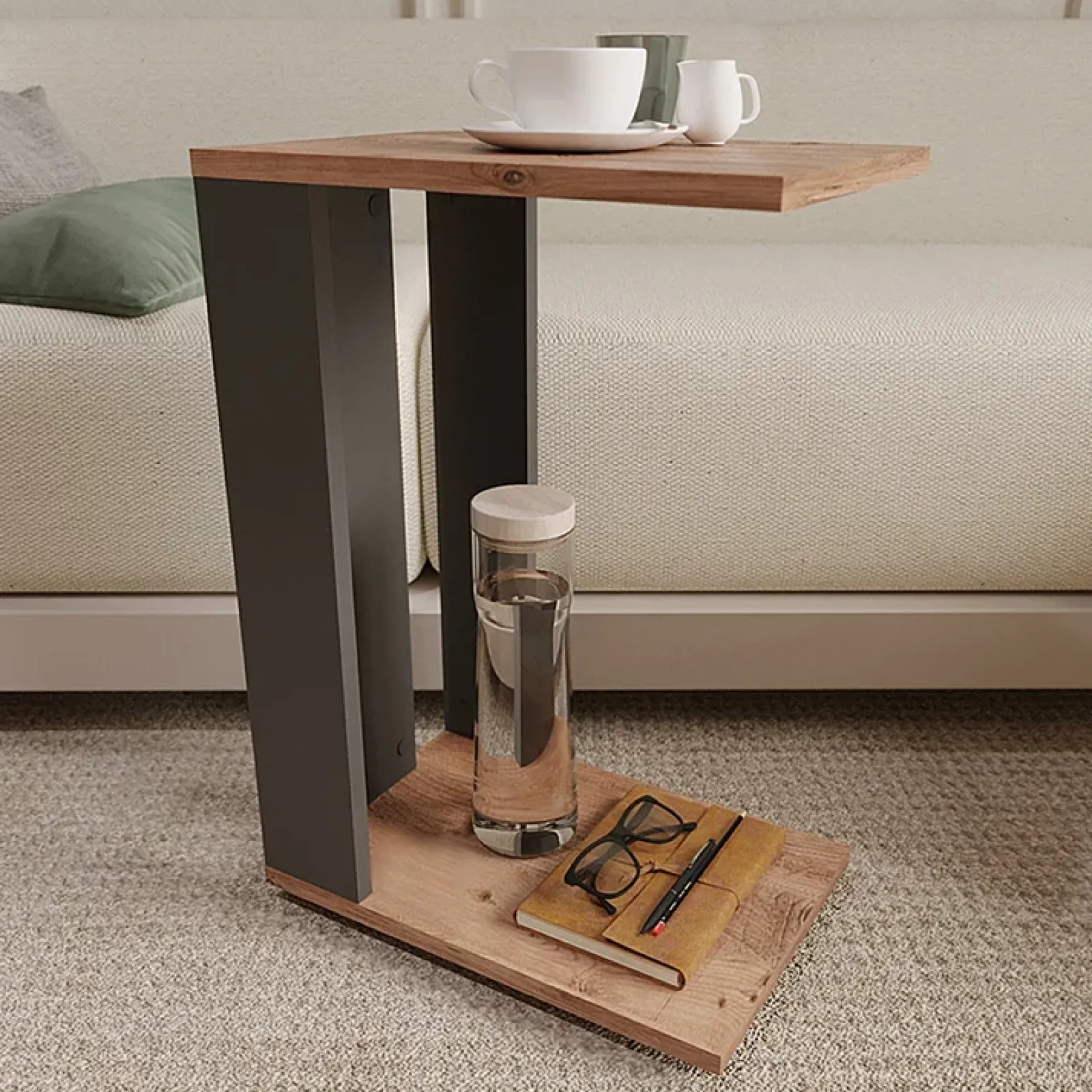 Garnero Arredamenti Tavolini Moderni|Tavolini Moderni-Tavolo da salotto con ruote 42x62cm antracite rovere Devon