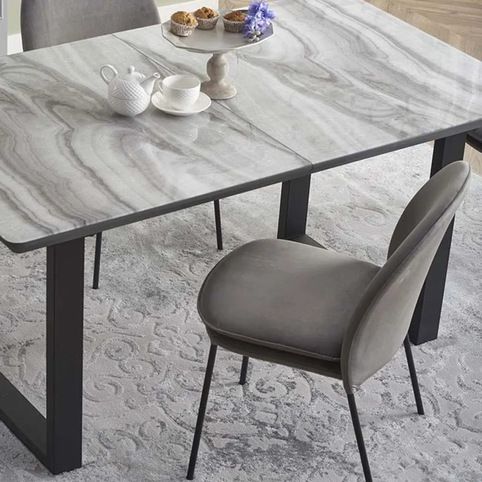 Garnero Arredamenti Tavoli Da Pranzo|Tavoli Allungabili-Tavolo in vetro 160/200cm allungabile marmo bianco grigio Jeff