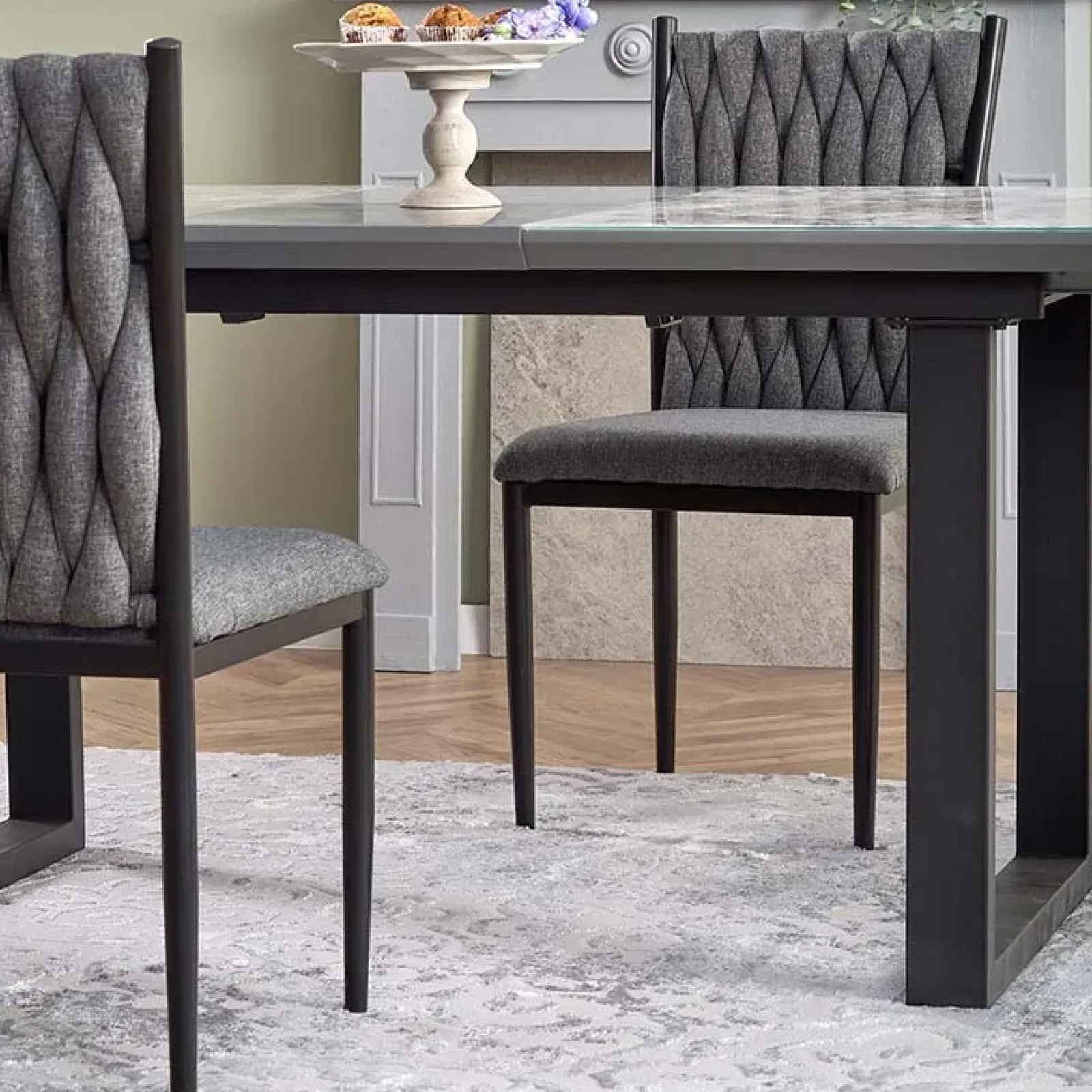 Garnero Arredamenti Tavoli Da Pranzo|Tavoli Allungabili-Tavolo in vetro 160/200cm allungabile marmo bianco grigio Jeff