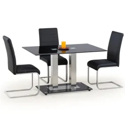 Garnero Arredamenti Tavoli In Vetro|Tavoli Da Pranzo-Tavolo in vetro nero moderno 130x80cm acciaio cromato Ceres