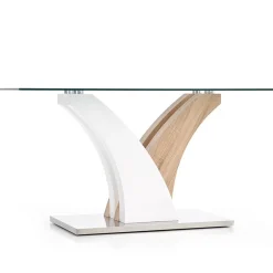 Garnero Arredamenti Tavoli In Vetro|Tavoli Da Pranzo-Tavolo in vetro 160x90cm moderno bianco rovere acciaio Horus