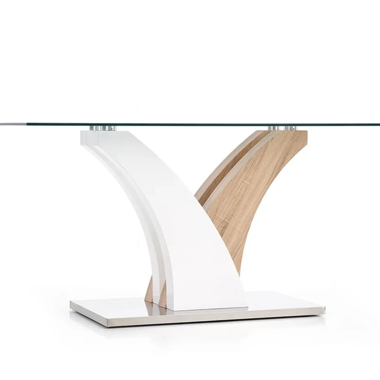 Garnero Arredamenti Tavoli In Vetro|Tavoli Da Pranzo-Tavolo in vetro 160x90cm moderno bianco rovere acciaio Horus